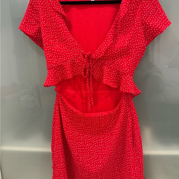 superdown Dresses & Skirts - Red Polka Dot Cutout Dress